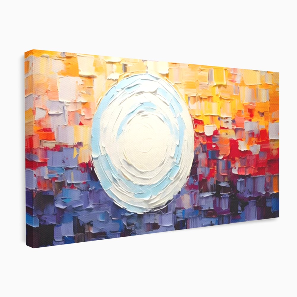 Tablou canvas cu tablou pictat cu sfera alba centrala, fara rama, pe sasiu de lemn